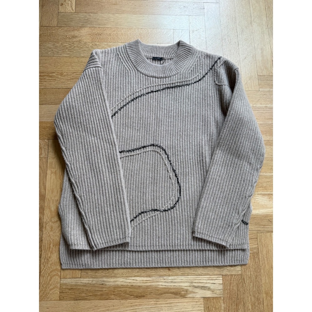 Joseph  Merino Wool Ribbed Sweater Beige Contrast Stitch  Womens S